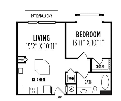 Floor plan for 1 bed, 1 bath, 712 sqft